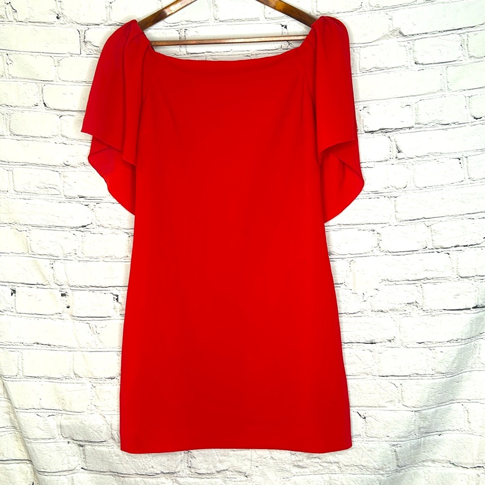 Trina Turk Red Off The Shoulder Cocktail Dress Size 2 Excellent Condition